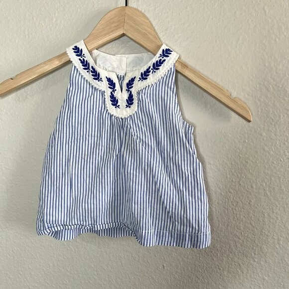 Janie & Jack Baby Girl Striped Sleeveless Top With Embroidered Collar  2T - Picture 2 of 9